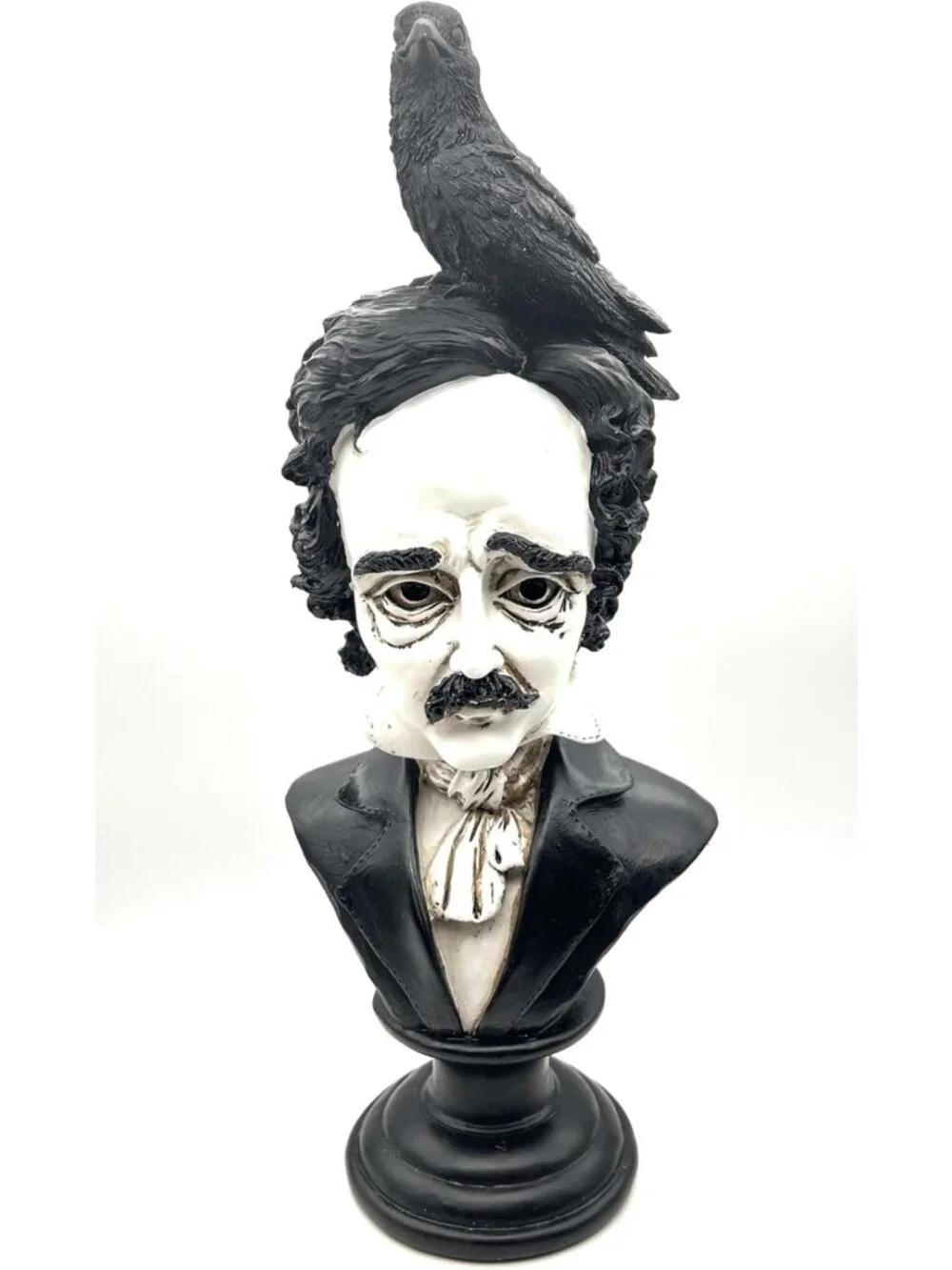 Gothic Edgar Allan Poe Bust Statue - Raven Figurine for Literary & Victorian